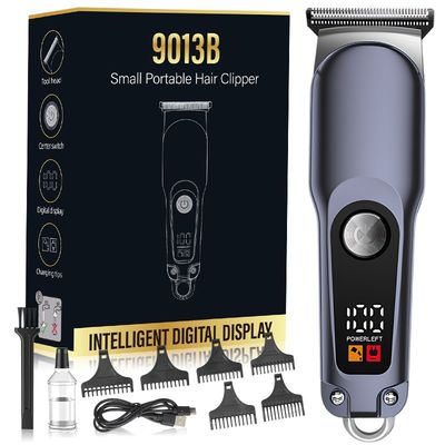 Mini Bærbar Hårklipper, Oliehoved Digital Display Elektrisk Hårtrimmer til Mænd, Præcis Trimning og Styling Blue