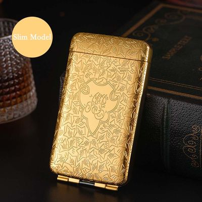 Metall Tre-Fold Flip Top Sigarettetui - Holder 20 Slanke Sigaretter Gold