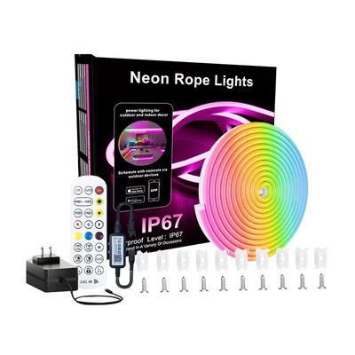 15m RGBIC LED Neon Reb - EU Stik, Fleksibel Silikone, Vandtæt IP67, Bluetooth Fjernbetjening