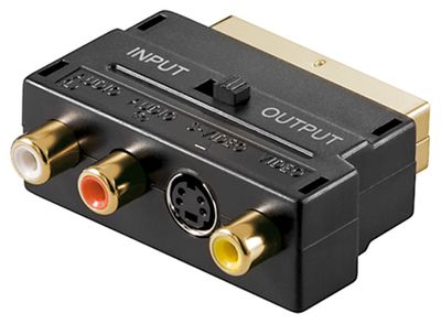 SCART til kompositt lyd/video og S-Video adapter; INN/UT