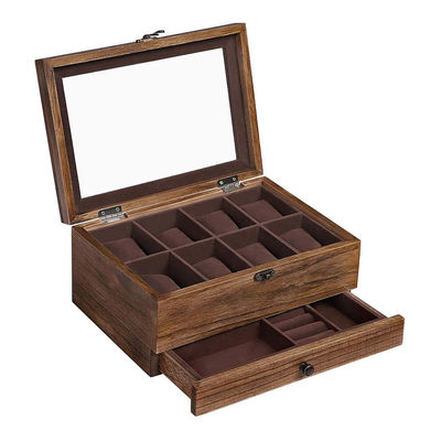 Klocklåda för 8 klockor och med glaslock - Brun/Trä