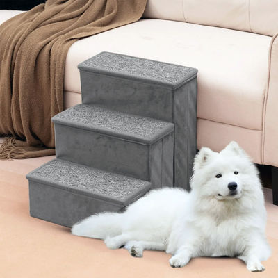 Hundetrapp 3 trinn med oppbevaring og sklisikring - Grå