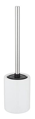 WENKO Kit d'accessoires pour WC Laviano Blanc Brillant, Porte-Brosse WC sur Pied avec tête de Brosse à lamelles en Silicone remplaçable, Anti-adhésive pour Un Nettoyage hygiénique, Ø 9,7 x 39 cm