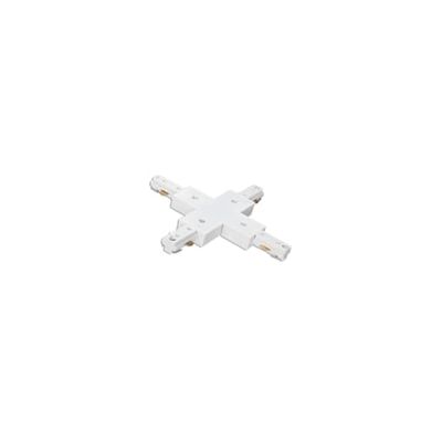 Binario a tre vie di tipo X di colore bianco, ideale per progetti di illuminazione. Il suo design versatile consente molteplici configurazioni e aggiunge un tocco moderno a qualsiasi spazio.