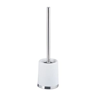 Relaxdays Porte brosse WC plastique avec brosse WC et tête changeable poignée en métal rond 37 cm, blanc