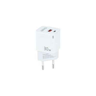VoltShine Caricatore USB-C da Parete 30 W, Tecnologia GAN, uscite USB-C/PD e USB-A/QC, Ideale per la Ricarica di dispositivi mobili ed elettronici.