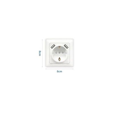 Enchufe alemán de 1 vía con 2 puertos USB, blanco, ideal para cargar dispositivos electrónicos simultáneamente.