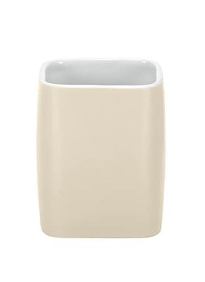 Kleine Wolke Toothbrush Holder Cubic in Nature, Stone, Ecru, 7.4 x 9.1 x 7.4 cm