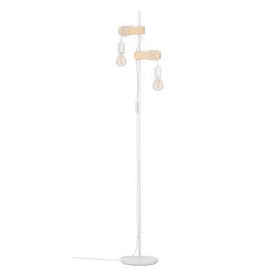 Eglo Townshend candeeiro de pé, candeeiro de pé vintage de 2 chamas em design industrial, candeeiro de pé retro em aço e madeira, cor: branco, castanho, tampa: E27, incl. interruptor