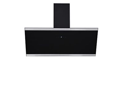 Respekta Cappa Isola senza Cappa / Cappa inclinata 90 cm / Paralume in vetro con cornice in acciaio inox nero / Funzione di scarico e ricircolo d'aria / CH89090S / A++ / 39–59 dB