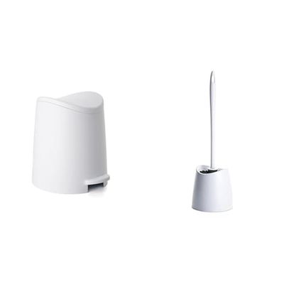 TATAY Standard Bathroom Bin with Pedal, 3L Capacity, Color White. + Standard Toilet Brush, Black Brush, White Color.