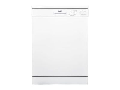 Svan Lavavajillas 60 cm Blanco SJ12600E. 1900W, 12 Cubiertos, 2 Bandejas, 5 Programas, Control Electrónico, Función Stop&Go, Secado Super Active, Bajo nivel Sonoro, Eficiencia Energética Clase E