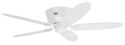 HUNTER FAN plafondventilator Low Profile 132 cm voor gebruik binnenshuis, met trekkoord en 4 verwisselbare vleugels in de kleur wit en esdoorn, optimaal voor zomer en winter, model 24377