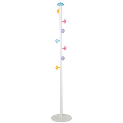 DRW Perchero de metal con 6 pomos acrilicos y base de marmol en blanco 29x29x161 cm
