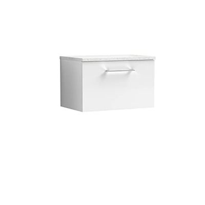 nuie ARN122LSW Arno Modern Bathroom Wall Hung 1 Drawer Vanity Unit with Laminate Worktop, Gloss White