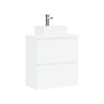 Baikal Mueble de Baño Onyx con Fondo Reducido. Mueble Suspendido en Pared Incluye Lavabo cerámico sobre encimera. Mueble Montado. Sin Espejo 60 cm Fondo 36, 2 Cajones Blanco Mate