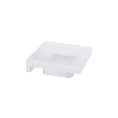 INDA A18110CR21 Lea - Jabonera de Pared con Recipiente de Cristal Satinado, latón, Cromado, 14 x 12 x 5 cm