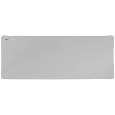 Mars Gaming MMPXL, Alfombrilla Gaming XL 800x360mm, Superficie Nanotextil, Goma Antideslizante, Bordes Reforzados, Flexible y Resistente, Apta para Ratón Óptico y Láser, Blanco Plata