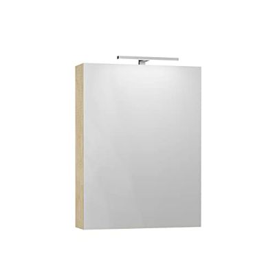 Baikal Mueble Camerino con Espejo, Armario Auxiliar de Baño Multiusos, Opción con o sin Luz LED. Mueble de Pared de fácil colocación. Armario MONTADO. Acabado Nature. Camerino LED 60 cm