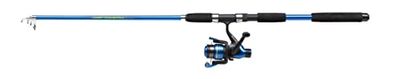 Shakespeare Firebird Tele - Combo de caña de Pescar y Carrete telescópico, portátil, preenrollado con línea, Listo para Pescar, Azul/Negro, 2,7 m