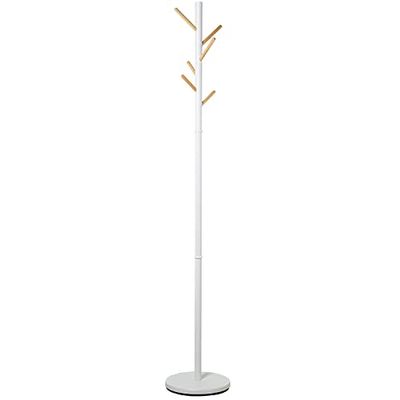 DRW Kapstok van metaal en hout, in wit en natuur, Ø30,5 x 180 cm