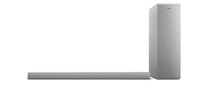 PHILIPS AUDIO B6405/10 Soundbar Altoparlante Bluetooth con Subwoofer Wireless, 2.1 Canali, 140 W, Dolby Audio, HDMI ARC, Design sottile con Staffa per Montaggio a Parete, Argento