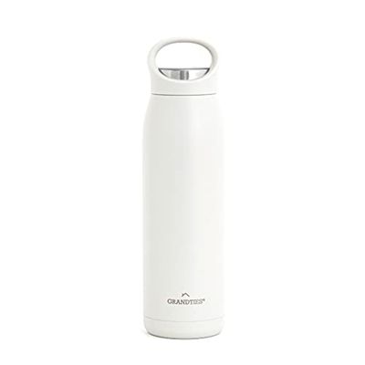Grandties 700 ml geïsoleerde sportdrinkfles met lekvrij ergonomisch deksel met handvat - dubbelwandige drinkfles roestvrij staal houdt tot 24 uur warm (wit), ZL001210701