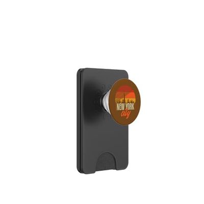 New York City Retro Skyline Statua Liberty Tramonto Donne Uomini PopSockets PopWallet per MagSafe