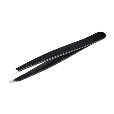 Amazon Basics Slant Tip Professional Stainless Steel Tweezer for Effective Hair Removal, Ideal for Daily Beauty Regimen, with Travel Case, Black, 1-Pack (Previously AmazonCommercial brand)