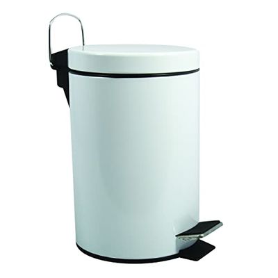 MSV Poubelle à cosmétiques Acier Inoxydable Blanc uni avec Récipient intérieur Amovible Salle de Bains Poubelle à pédale Boîte à ordures – 3 litres