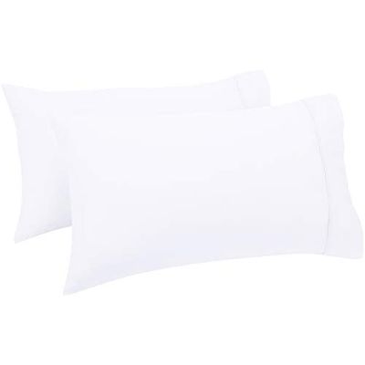 Amazon Basics Lot de 2 taies d'oreiller en satin de coton 400 fils au pouce carré, 50 x 80 cm, blanc