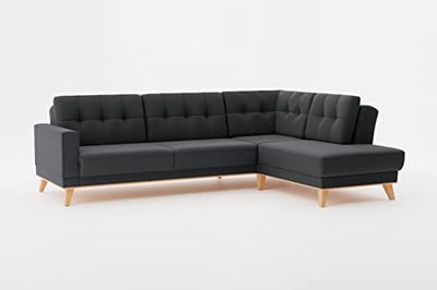 CAVADORE Lima - Sofá esquinero con Forma otomana/L con función de sueño + Caja de Cama/Marco de Madera + Acolchado en la Espalda/Tejido Texturizado, Gris Oscuro