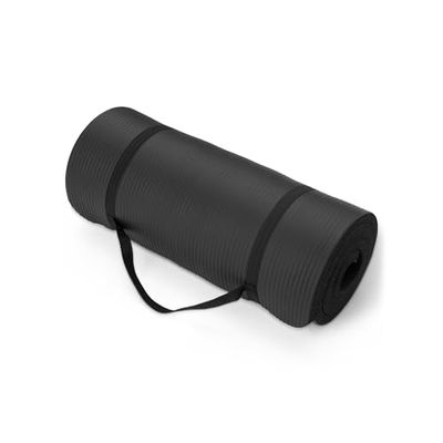 Amazon Basics Trainingsmat, extra dik, voor yoga, met draagriem, 2,5 cm dik, zwart
