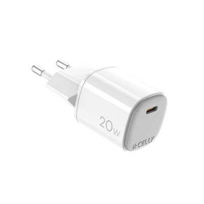 Celly, Caricatore con Uscita USB-C, Caricabatterie Portatile da 20W con Tecnologia GaN, Compatibile con Vari Modelli dei Maggiori Produttori