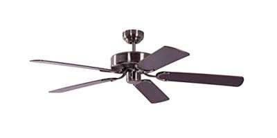 Pepeo Ventilateur de plafond sans éclairage Potkuri, argent patiné, pâles réversibles acajou / osier, 132 cm