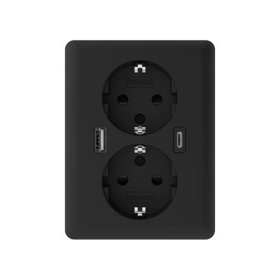 2USB easyCharge DUO USB AC Double Socket Outlet 18,0 W/3,6 A, nero opaco (RAL9005)