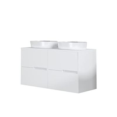 Baikal Mueble de baño Gavin, 2 cajones, Mueble Suspendido en Pared, Incluye Lavabo Cerámico sobre Encimera, Varios Acabados y Medidas, Mueble MONTADO, Sin Espejo 60+60 cm Blanco