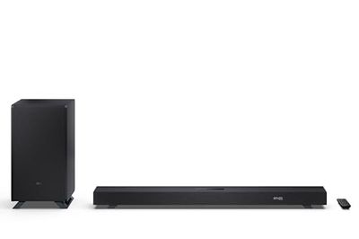 Sharp HT-SBW53121(BK) Soundbar 3.1.2 Dolby Atmos/DTS:X con subwoofer wireless, soundbar elegante e potente con altoparlanti rivolti verso l'alto, suono surround 3D, P. Maxima 550 W. Nero