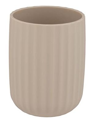 WENKO Tandenborstelbeker Agropoli beige, houder voor tandenborstel en tandpasta van hoogwaardig kunststof met plastische vormgeving en gestructureerd oppervlak, BPA-vrij, Ø 7,5 × 10 cm