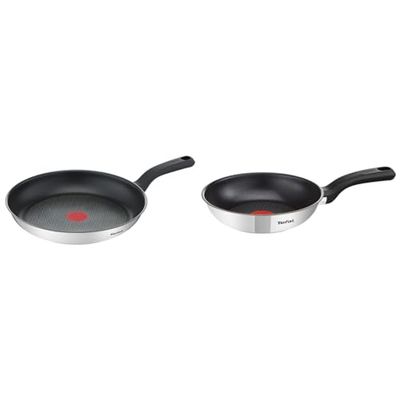 TEFAL Poêle 26 cm, Induction, Revêtement antiadhésif, Acier inoxydable de première qualité & Poêle 20 cm, Induction, Revêtement antiadhésif, Acier inoxydable haute qualité