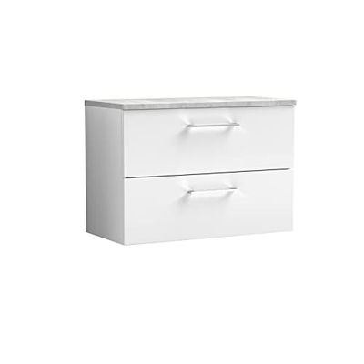 nuie ARN126LBG Arno Modern Bathroom Wall Hung 2 Drawer Vanity Unit with Laminate Worktop, Gloss White