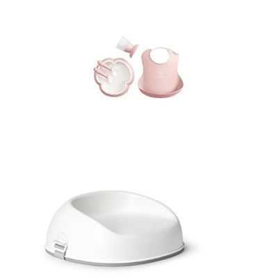 Bundle of BabyBjörn Coffret Repas Bébé lot de 5, Rose pastel + Rehausseur de Chaise, Blanc