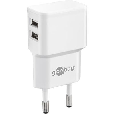 Premium USB thuislader met 2 poorten - haaks - 2,4A / wit