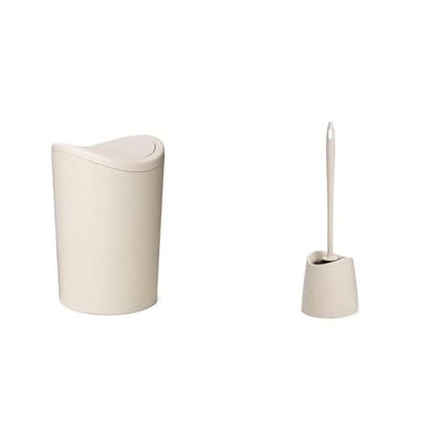 TATAY Ecohome Bathroom Waste Bin with Tipping Lid, 6 l Capacity, 100% Recycled Plastic. + Toilet Brush Standard ECOHOME, Black Brush, 100% Recycled Plastic.