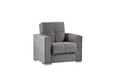 Dmora Canapé Jose, Coffre de Salon Transformable en lit, Fauteuil Relax en Tissu rembourré avec Ouverture Click-clack, 94 x 85 h 91 cm, Gris