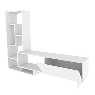 Decorotika Pegai moderne witte tv-standaard met opbergplanken voor woonkamer, slaapkamer, entertainment-tv-unit voor tv's tot 55" - wit