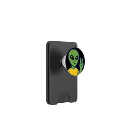 Groovy Alien Giving Peace Sign Retro Cosmic Vibes PopSockets PopWallet para MagSafe