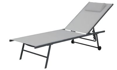 FORNOR 16255 Chaise 5 Positions Gris Clair 185 x 55 cm Noir