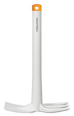 Fiskars Dubbelhak voor het planten van bloemen of het verwijderen van onkruid, lengte: 32,2 cm, glasvezelversterkte kunststof, wit/oranje, White, 1027035