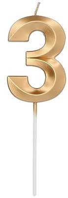 Folat 24233 taartkaars glamour cijfer/cijfer 3 goud metallic verjaardagskaarsen voor verjaardag, verjaardagsdecoratie, voor kinderfeesten, bruiloften, bedrijfsfeesten, jubilea, 7 cm